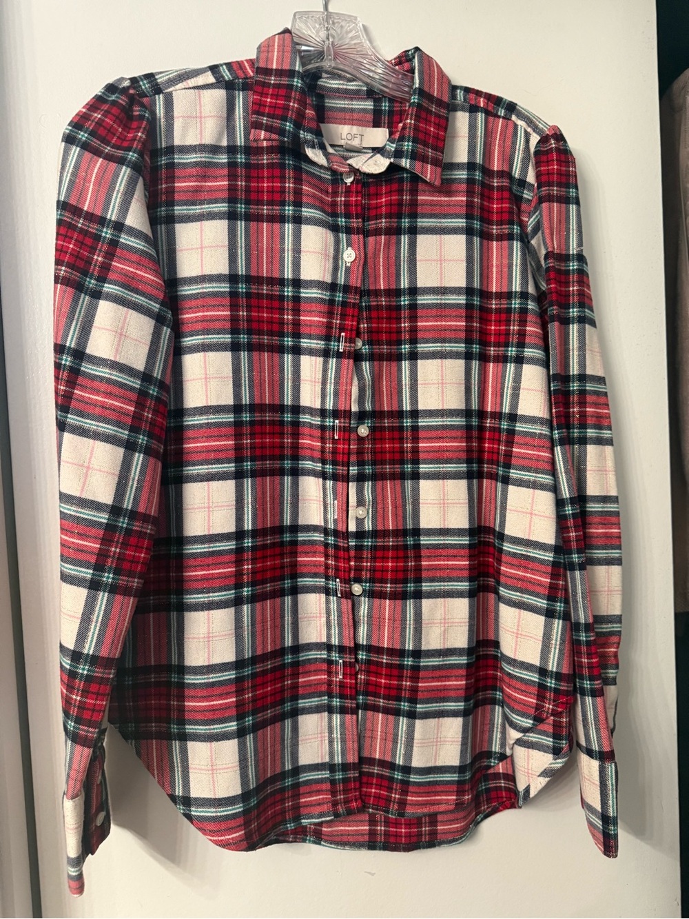 LOFT Red Plaid Button-Down Shirt